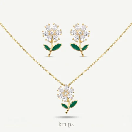 طقم زهرة الاقحوان اخضر ذهبي onesize: onesize